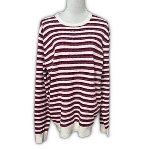 Nordstrom Sweater Striped Ribbed Knit Pullover Long Sleeve Red/White W XL NWOT